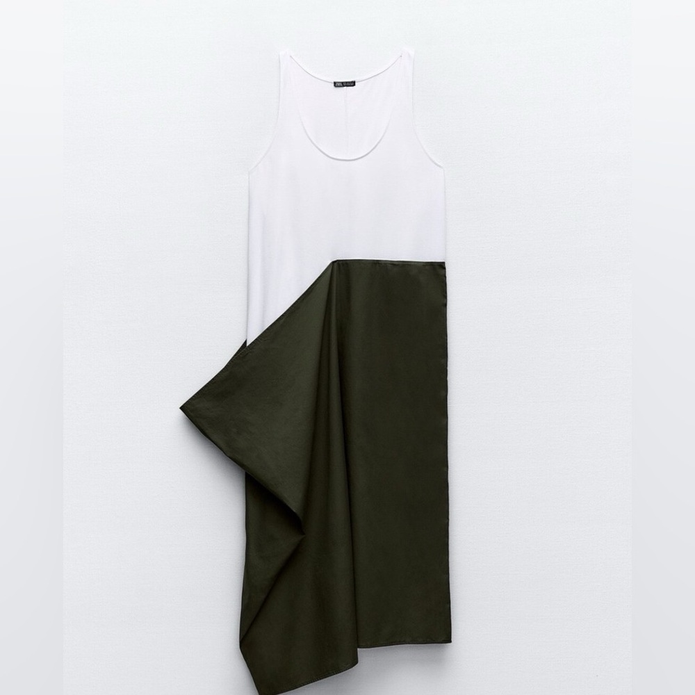 ZARA MATCHING POPLIN DRESS White Green Size L - Picture 3 of 7